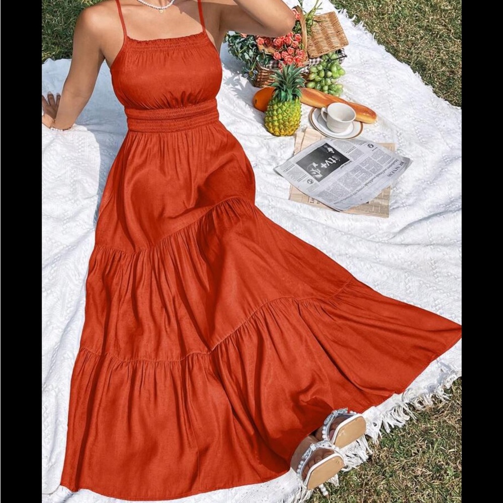 WOMEN’S CORAL ORANGE SUMMER MAXI DRESS